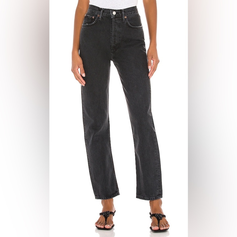 agolde 90s pinch waist high rise straight leg jeans in black tea